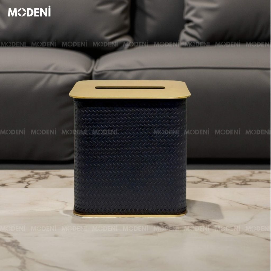 Hộp Khăn Giấy Keris Vuông Đen Da PU Cao Cấp Nắp Kim Loại Sang Trọng Cho Phòng Khách Và Văn Phòng