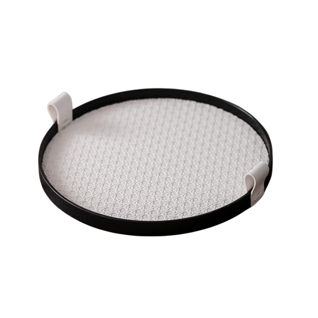 Khay Astrid Tròn Trắng – Decor Nhẹ Nhàng Hiện Đại – Mặt Da Vân Nghệ Thuật, Phù Hợp Bàn Sofa, Kệ Tủ, Bàn Trang Điểm Sang Trọng