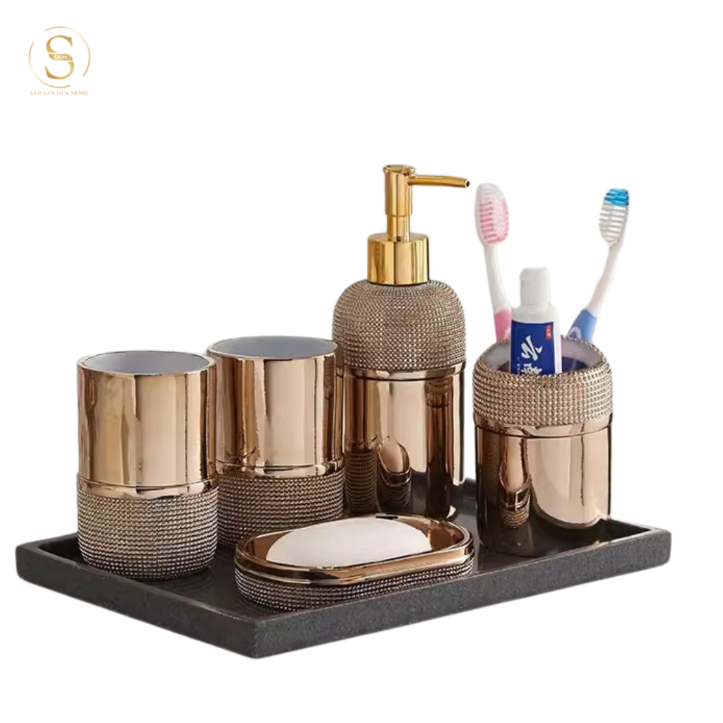 Bộ Đồ Dùng Nhà Tắm Kiera Golden Sang Trọng Cao Cấp