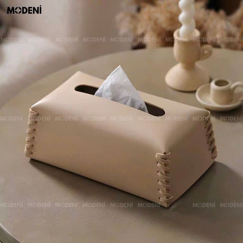 Hộp Khăn Giấy Nomi Be Da PU Cao Cấp Khâu Tay Thủ Công Đậm Chất Cá Nhân Cho Phòng Ngủ