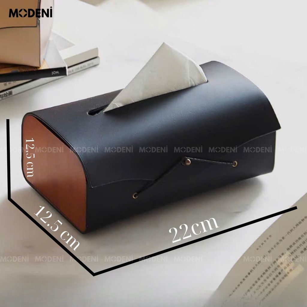 Hộp Khăn Giấy Elise Đen Cao Cấp – Da Nhân Tạo Phối Gỗ – Thiết Kế Tối Giản Sang Trọng Cho Bàn Sofa, Bàn Làm Việc, Decor Hiện Đại