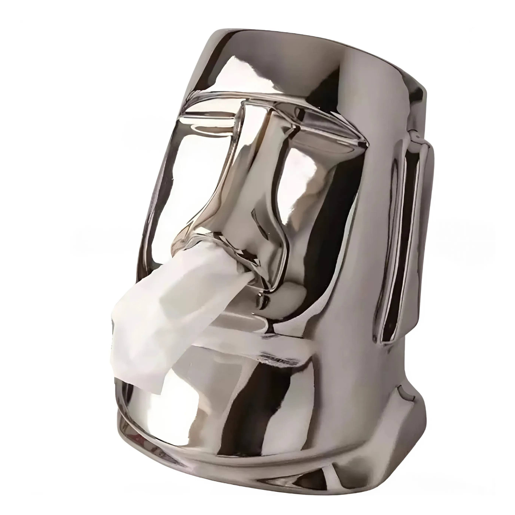 Hộp Khăn Giấy Moai Silver Cao Cấp – Thiết Kế Nghệ Thuật Độc Đáo – Decor Phòng Khách, Bàn Làm Việc, Quà Tặng Lạ Mắt