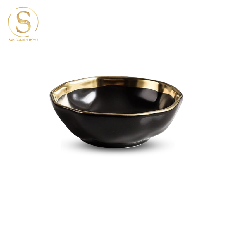 Chén Chấm Sứ Pearl Đen Viền Vàng Sang Trọng Hiện Đại Phong Cách Châu Âu