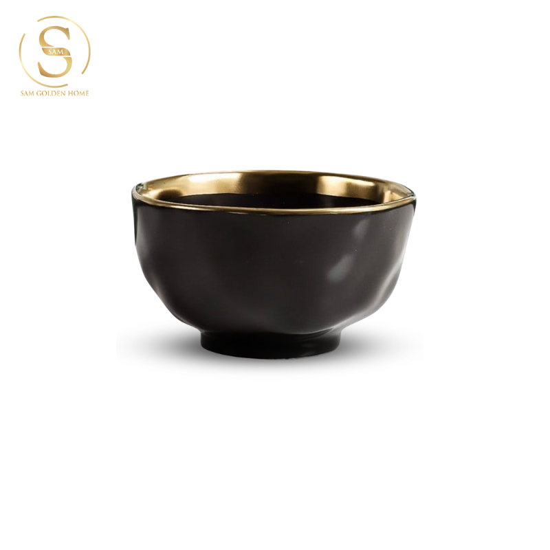 Chén Sứ Pearl Đen Viền Vàng Sang Trọng Hiện Đại Phong Cách Châu Âu