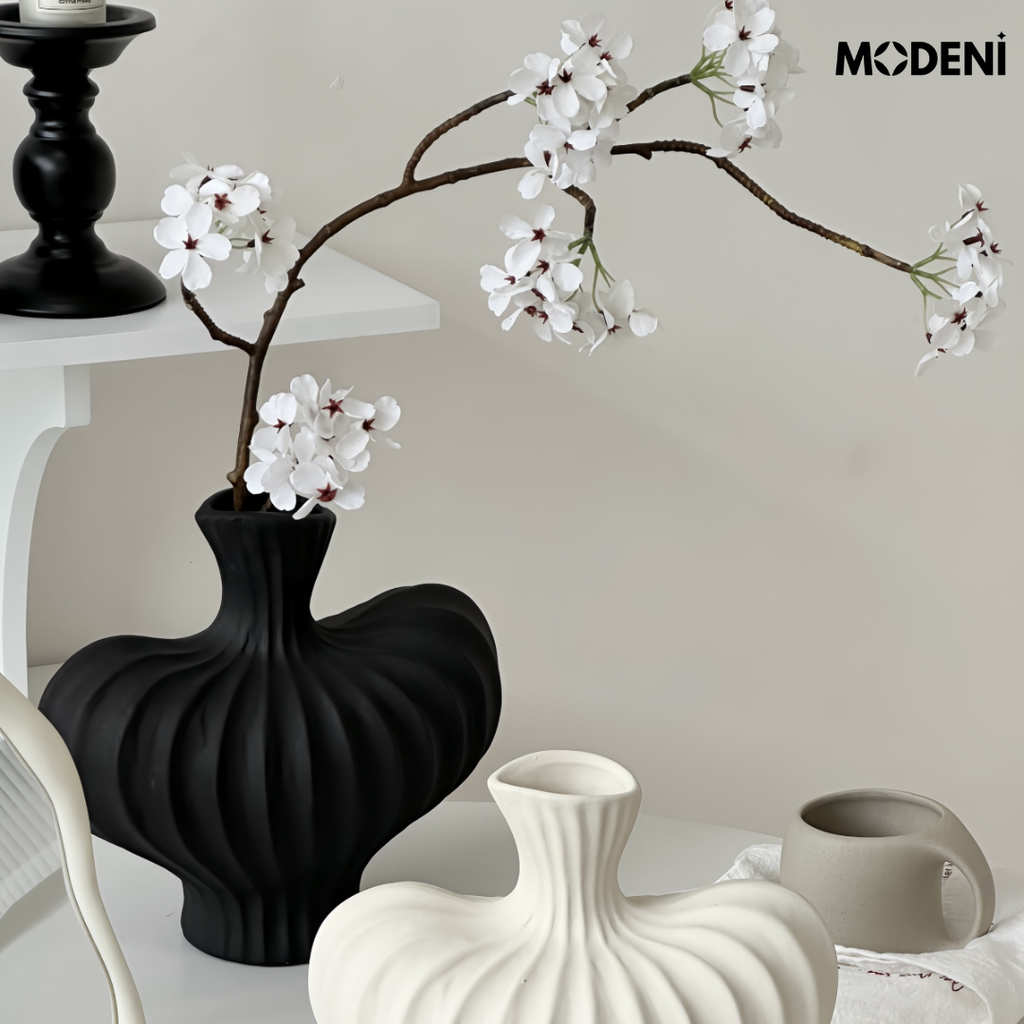 Bình Hoa Sứ Curva Cao Cấp Nghệ Thuật Lượn Sóng 3D | Decor Bàn Console – Kệ Tủ Sang Trọng