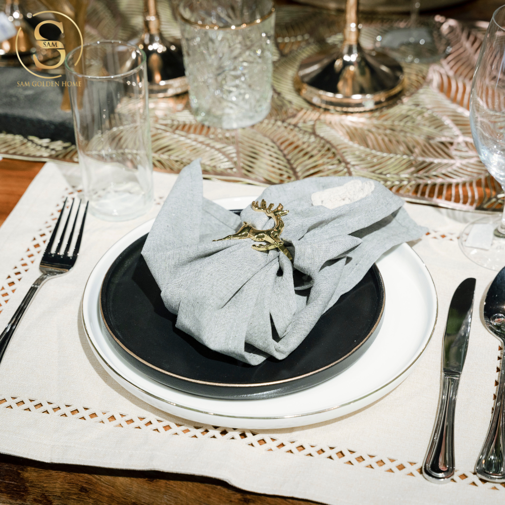 Đĩa Sứ Hasimi 25 Steak, Pasta Đen Viền Chỉ Vàng Châu Âu Phong Cách Tối Giản Minimalism