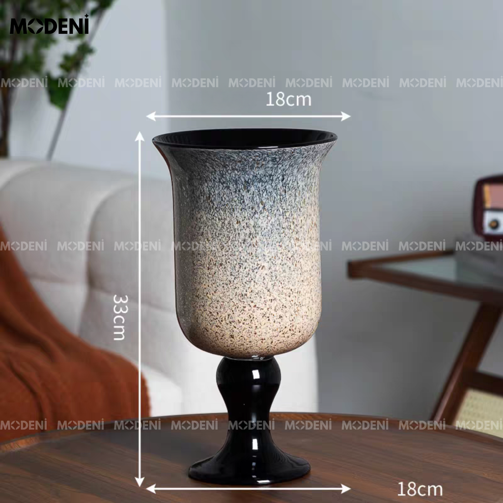 Bình Hoa Gốm Sứ Chalice – Bình Cắm Hoa Cao Cấp Trang Trí Bàn Phòng Khách – Gốm Sứ Xám Vân Đá Đế Đen 33cm