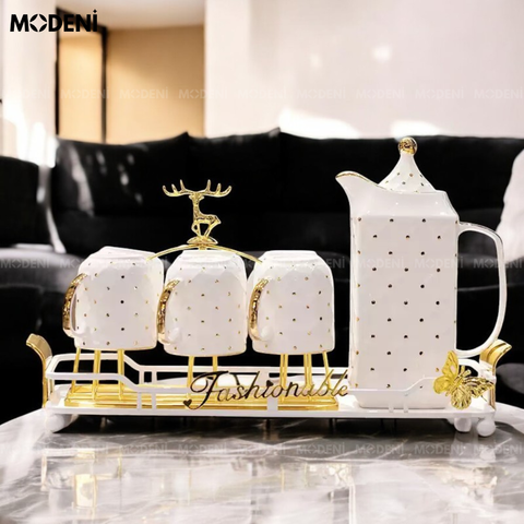  Bộ Ấm Trà Tropical Prince Sứ Tráng Men Cao Cấp 15 Món Có Khay Lớn Sang Trọng Phong Cách Châu Âu 