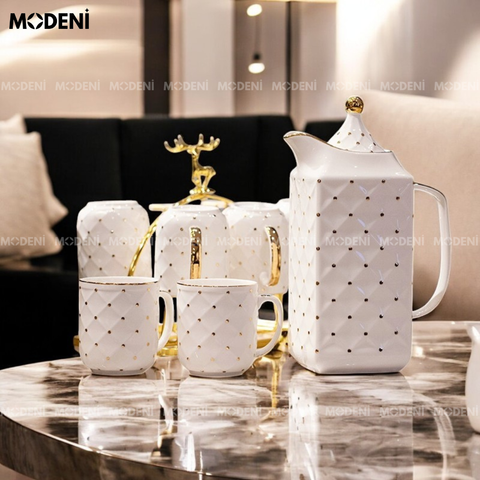  Bộ Ấm Trà Tropical Prince Sứ Tráng Men Cao Cấp 15 Món Có Khay Lớn Sang Trọng Phong Cách Châu Âu 