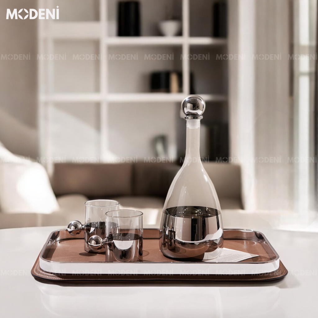 Bộ Bình Ly Thủy Tinh Cao Cấp Silver Nắp Tròn Dune Hiện Đại Sang Trọng
