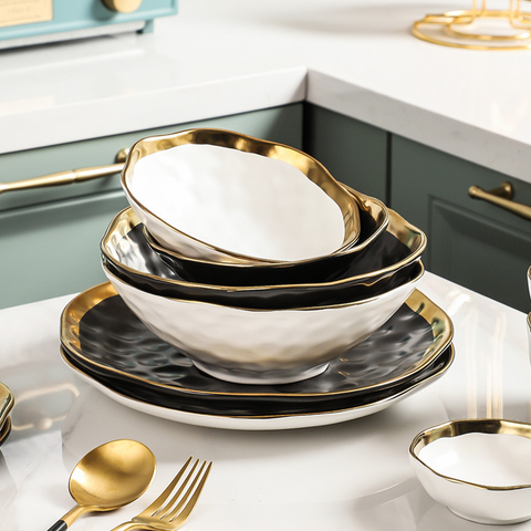  Chén Chấm Sứ Pearl Đen Viền Vàng Sang Trọng Hiện Đại Phong Cách Châu Âu 