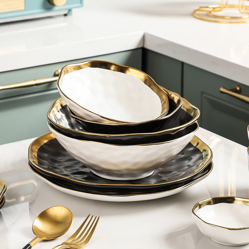 Tô Sứ 20 Pearl Đen Viền Vàng Sang Trọng Hiện Đại Phong Cách Châu Âu