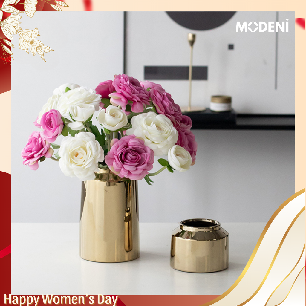 Bình Hoa Gốm Sứ Mạ Vàng Celine Nhỏ