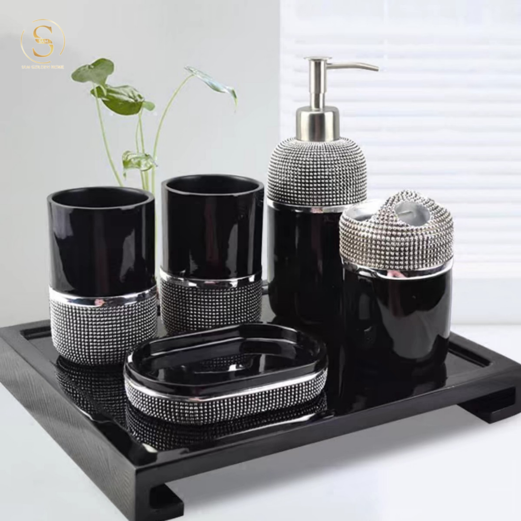 Bộ Đồ Dùng Nhà Tắm Kiera Black Sang Trọng Cao Cấp