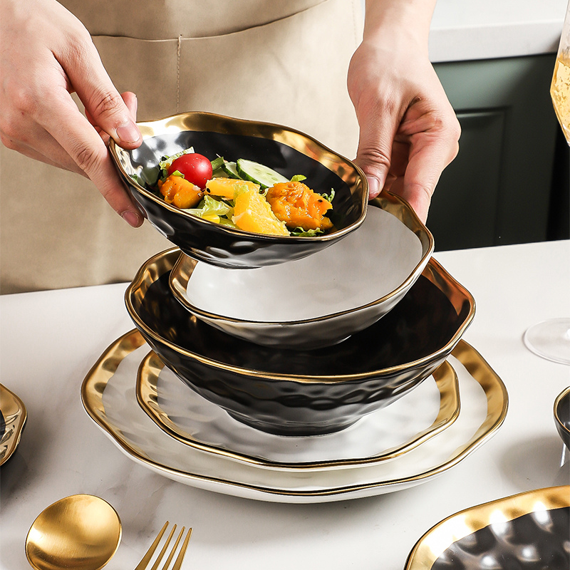 Tô Sứ 20 Pearl Đen Viền Vàng Sang Trọng Hiện Đại Phong Cách Châu Âu