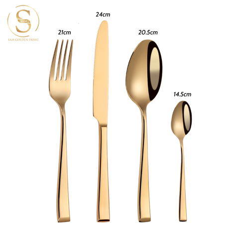 Bộ Dao Muỗng Nĩa Trier Vàng Gold Cao Cấp Sang Trọng