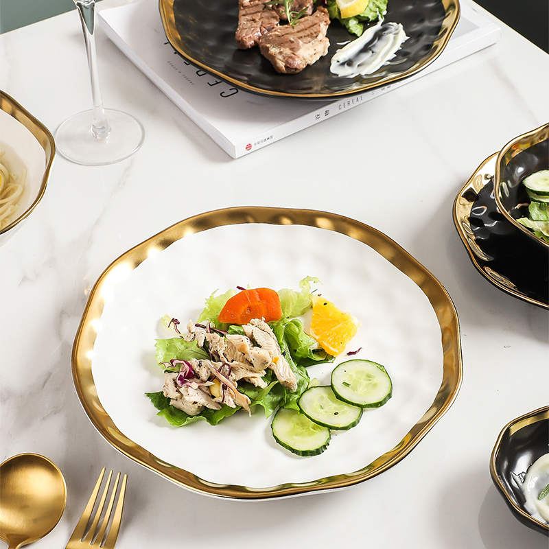 Tô Sứ 20 Pearl Đen Viền Vàng Sang Trọng Hiện Đại Phong Cách Châu Âu