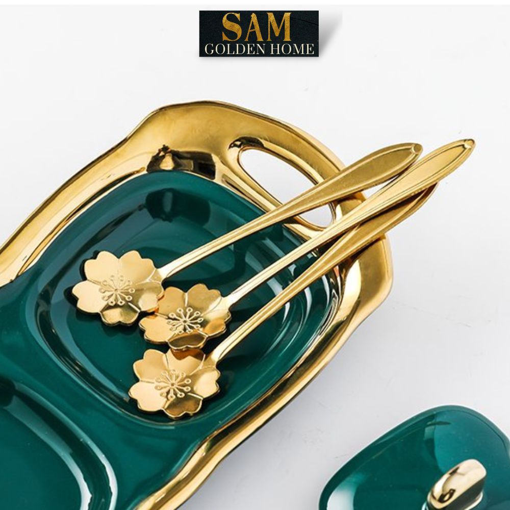 Hũ Đựng Gia Vị Gốm Sứ Tubi Cao Cấp Emerald Viền Vàng Gold Sang Trọng Phong Cách Hiện Đại