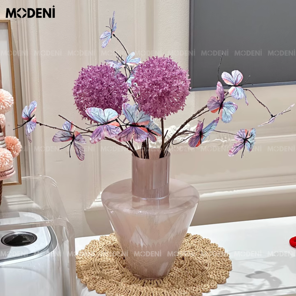 Bình Hoa Lush Thủy Tinh Cao Cấp – Decor Bàn Sang Trọng – Màu Tím Hồng Nhạt 30cm Phù Hợp Phòng Khách, Console