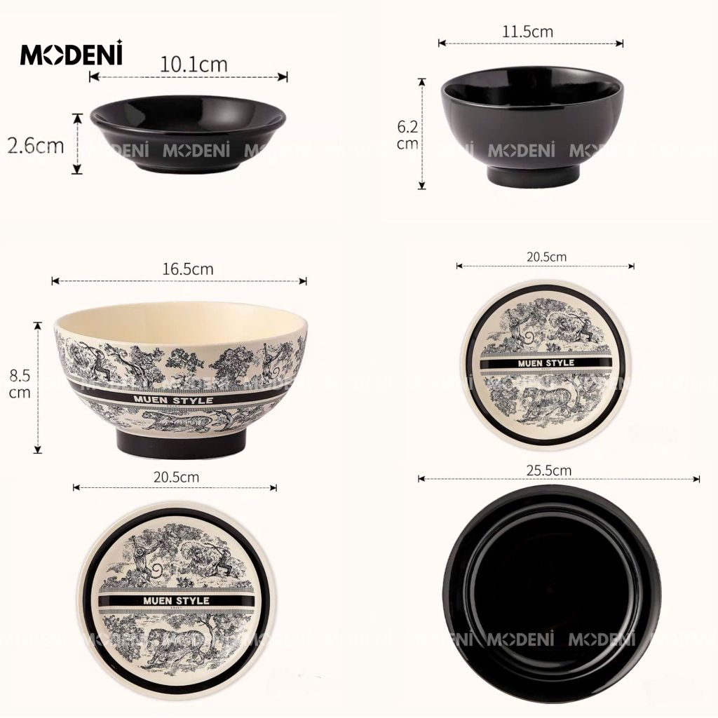 Bộ Chén Đĩa Sứ Trắng Đen Cao Cấp Dioria Nghệ Thuật In Chìm – Phong Cách Cổ Điển Đậm Chất Âu – Phù Hợp Bàn Ăn Gia Đình & Quà Tặng Sang Trọng