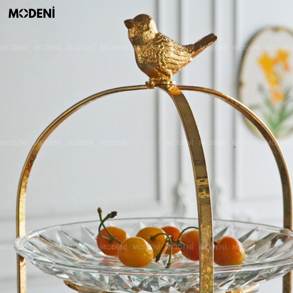 Khay 2 Tầng Kite Chim Vàng Kèm Đĩa Thủy Tinh – Decor Tiệc Trà, Đựng Bánh Trái Sang Trọng – Kiểu Dáng Hiện Đại Tinh Tế
