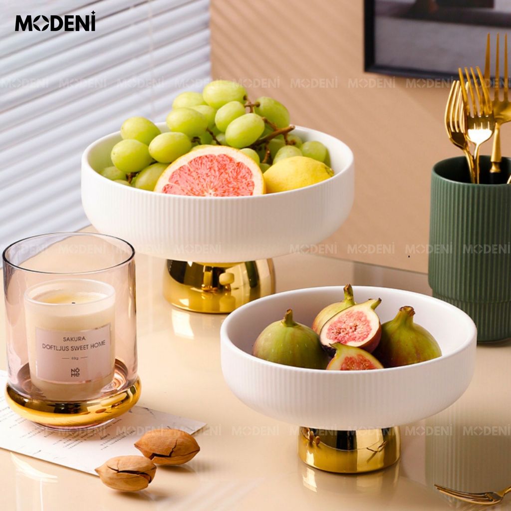 Tô Đựng Trái Cây Coln Gốm Sứ Trắng Đế Vàng – Thiết Kế Cao Cấp Cho Bàn Ăn & Tiếp Khách
