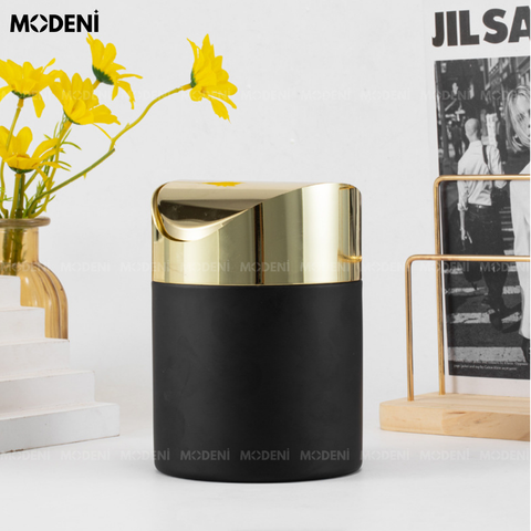 Thùng rác mini để bàn Faye thiết kế đen – vàng sang trọng