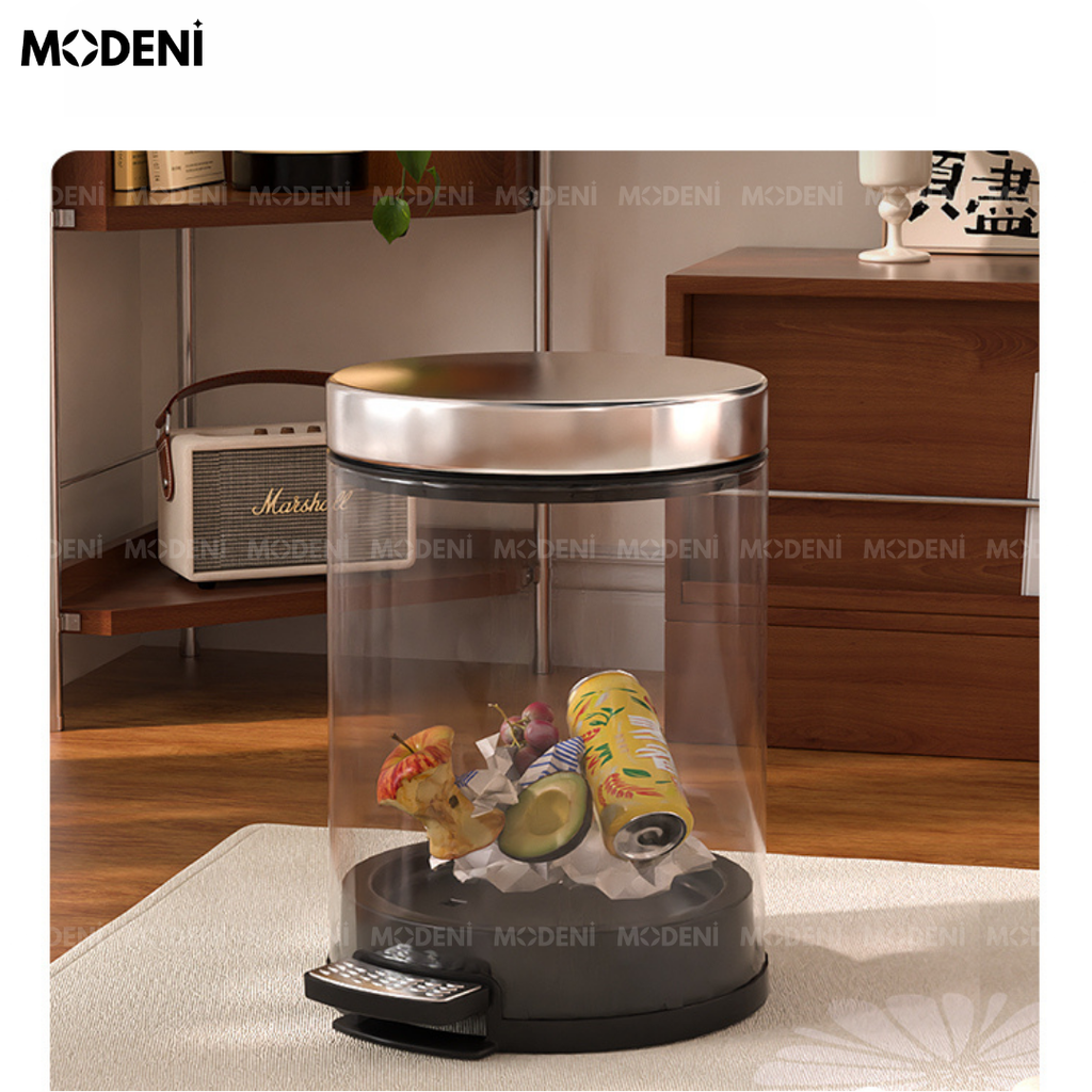 Thùng Rác Có Nắp Denis Họa Tiết Hoa – Thùng Rác Da Cao Cấp Decor Sang Trọng – Dung Tích 14L, Phù Hợp Phòng Khách, Văn Phòng
