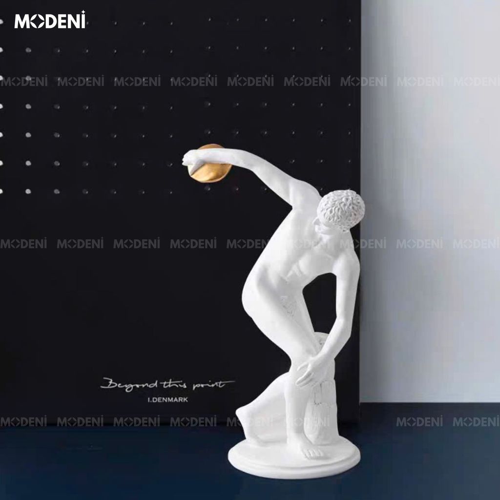 Tượng Trang Trí Aureus White Cổ Điển Hy Lạp – Dáng Ném Đĩa Nghệ Thuật – Decor Bàn Kệ Phong Cách Tối Giản
