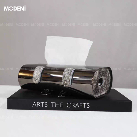  Hộp khăn giấy Gwen da nhân tạo phối kim loại chrome cá tính cho phòng khách 