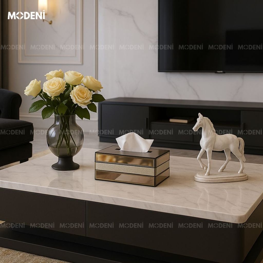 Hộp Đựng Khăn Giấy Saphir Cao Cấp – Thiết Kế Gương Phản Chiếu Sang Trọng, Phù Hợp Decor Bàn Sofa Phong Cách Châu Âu