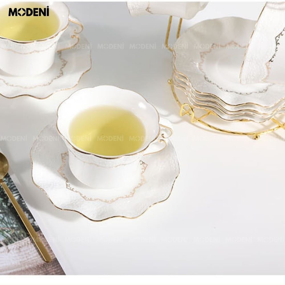 Bộ Ấm Trà Lisa Sứ Tráng Men Cao Cấp Kèm Khay Đựng Sang Trọng Phong Cách Châu Âu