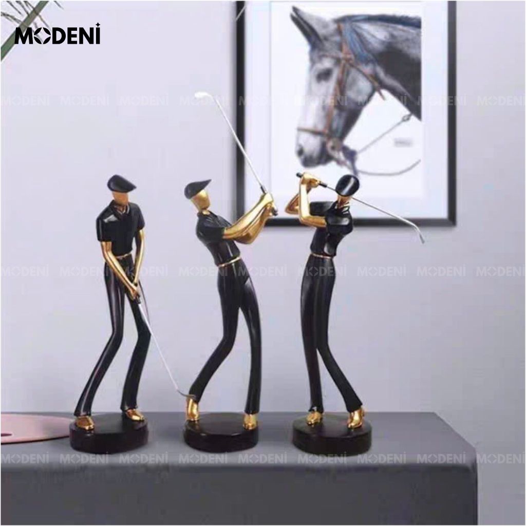 Set 3 Tượng Golf Boss Màu Đen – Tượng Trang Trí Phong Cách Hiện Đại Châu Âu – Chất Liệu Resin Cao Cấp – Phù Hợp Decor Kệ, Bàn Làm Việc, Quà Tặng