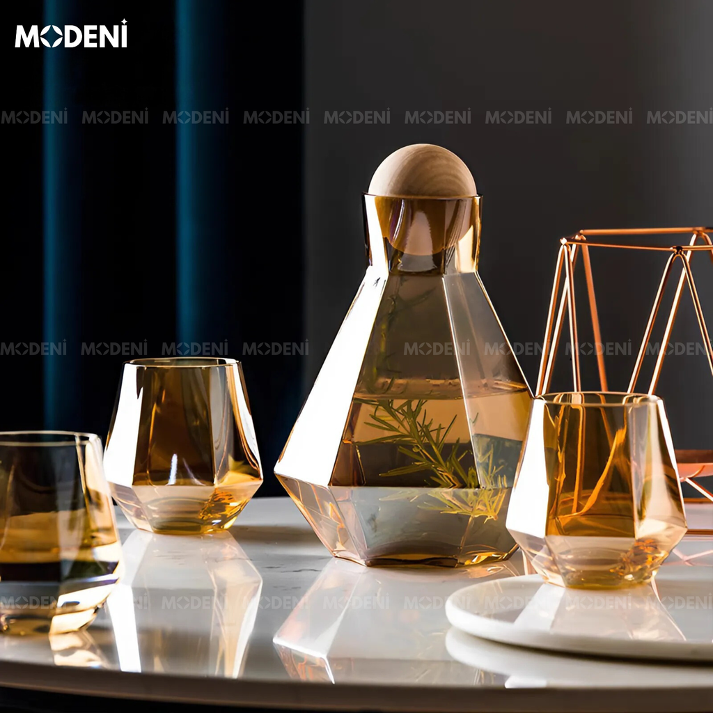 Bộ Bình Nước Halie Thủy Tinh Cao Cấp Màu Nâu Cam Phong Cách Châu Âu Hiện Đại