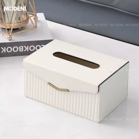  Hộp khăn giấy Derna Leather Luxe da PU cao cấp họa tiết sọc dọc tối giản cho phòng ngủ và văn phòng 