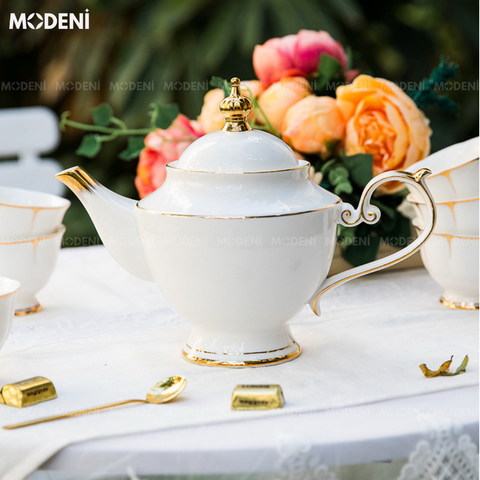  Viora – Bộ Trà Sứ Cao Cấp 21 Món Phong Cách Hoàng Gia – Gồm Ấm Trà, Bình Đường, Bình Sữa, 6 Ly – Decor Villa hoặc Quà Tặng Sang Trọng 