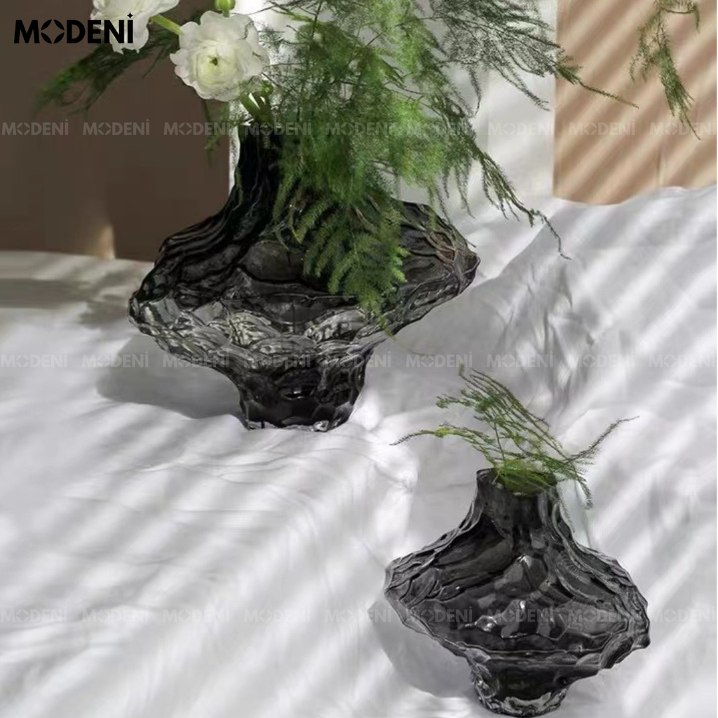 Bình Hoa Thủy Tinh Lạ Moss – Lọ Hoa Nghệ Thuật Hiện Đại Sóng Đặc Biệt – 26cm Decor Bàn Sofa, Bàn Console
