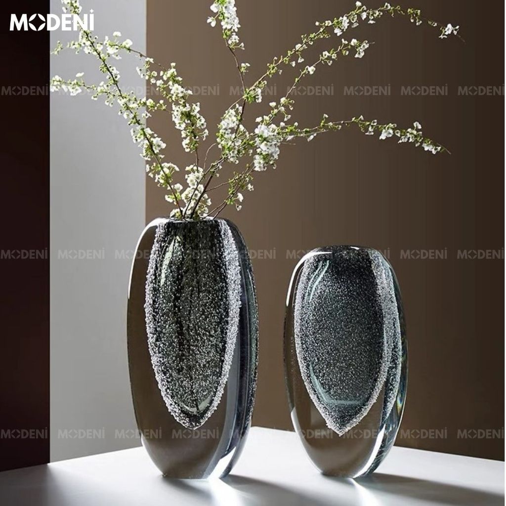 Bình Hoa Thủy Tinh Elysia – Lọ Decor Nghệ Thuật Hiệu Ứng Bọt Khí – Cao 27cm/23cm Cho Bàn Sofa, Phòng Khách Hiện Đại