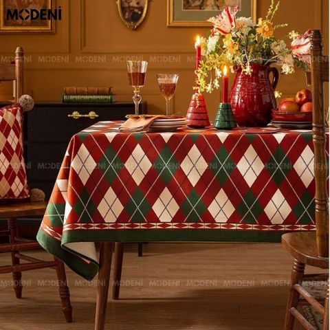  Khăn Trải Bàn Jully Sọc Caro Cao Cấp – Decor Bàn Ăn Ấm Cúng Sang Trọng 140x200cm 