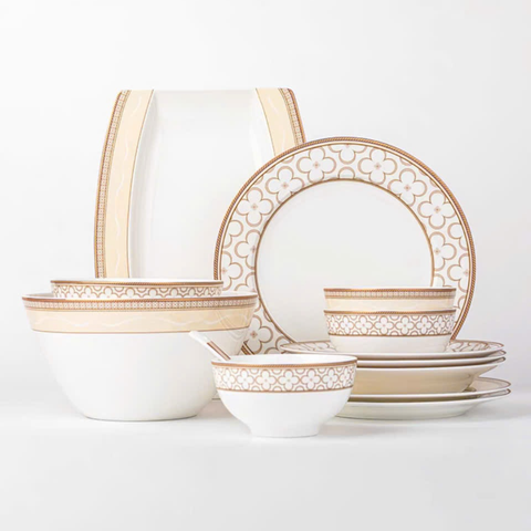  Bộ Chén Bát Đĩa 25 Món Sứ Xương Trefoil Cao Cấp Viền Vàng Sang Trọng Kiểu Âu Thời Thượng Quà Tặng Tân Gia 