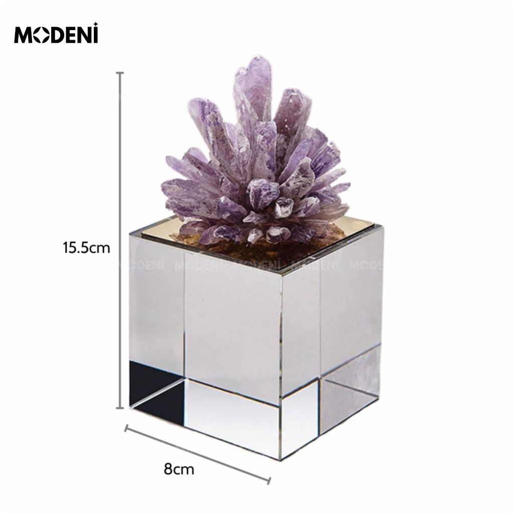 Tượng Koine San Hô Thạch Anh Tím Nhỏ – Decor Phong Thủy Sang Trọng – Đế Kính Phản Chiếu Cao Cấp