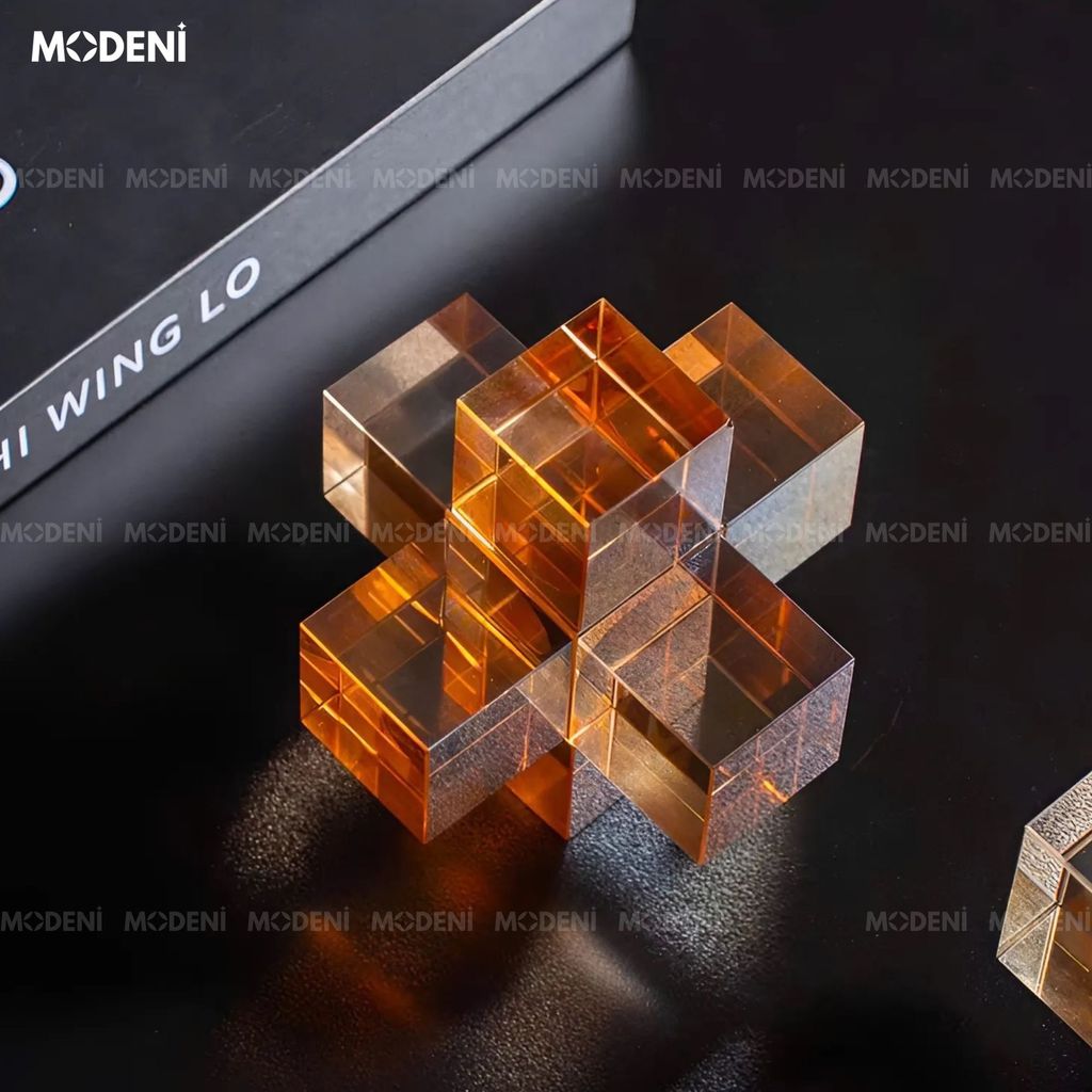 Tượng Trang Trí Cubex Hổ Phách – Thiết Kế Hình Khối Xếp Chồng – Decor Hiện Đại Tối Giản Cho Bàn Làm Việc & Kệ Sách