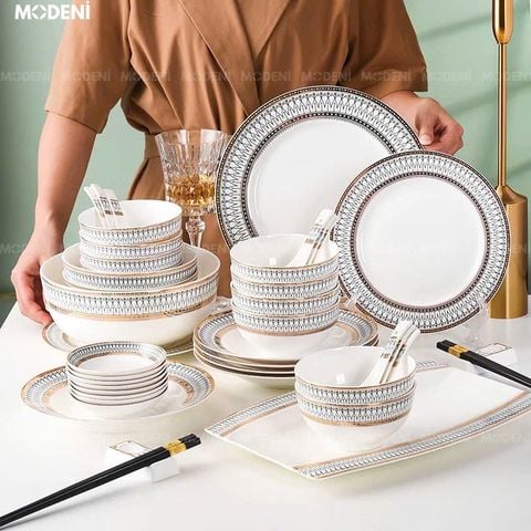 Bộ chén đĩa Aura sứ xương phối viền vàng – bền đẹp, an toàn cho sức khỏe