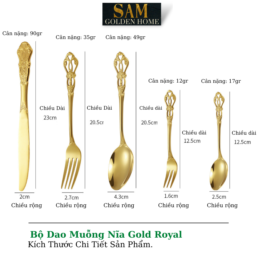 Muỗng Nĩa Royal Hàn Quốc Inox 304 Mạ Vàng Cao Cấp Sang Trọng Hiện Đại (LẺ)