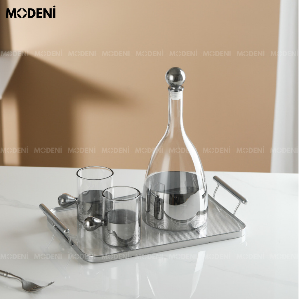 Bộ Bình Ly Thủy Tinh Cao Cấp Silver Nắp Tròn Dune Hiện Đại Sang Trọng