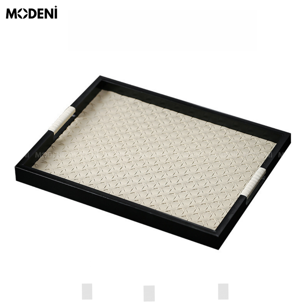 Khay Casey Trắng – Decor Sang Trọng Tinh Tế – Mặt Da Hoa Văn Nhẹ Nhàng, Khung PPS Cứng Bền, Phù Hợp Bàn Sofa, Bàn Trang Điểm, Kệ Tủ