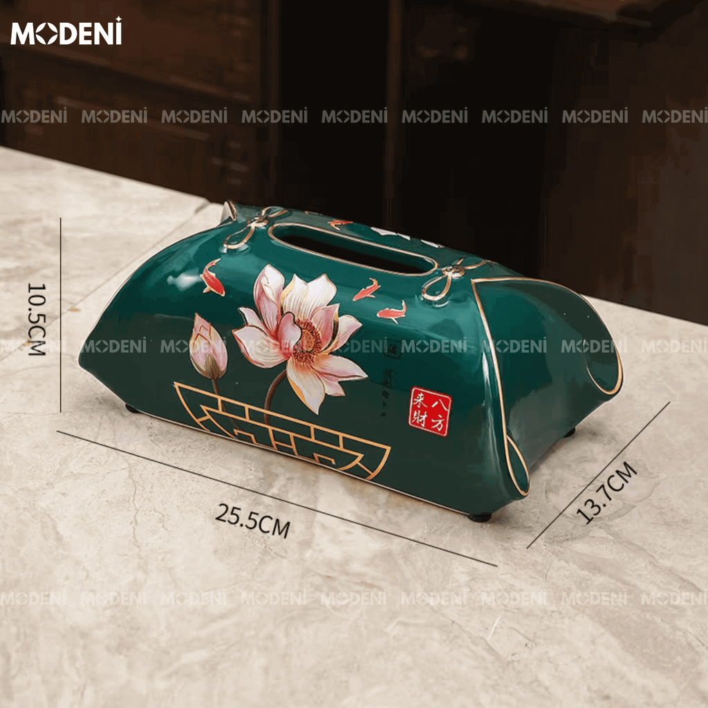 Hộp Khăn Giấy Harlow – Hộp Đựng Khăn Sứ Hoa Văn Cao Cấp – Chất Liệu Ceramic Vẽ Tay – Decor Phòng Khách, Bàn Ăn, Quà Tặng Tân Gia Sang Trọng