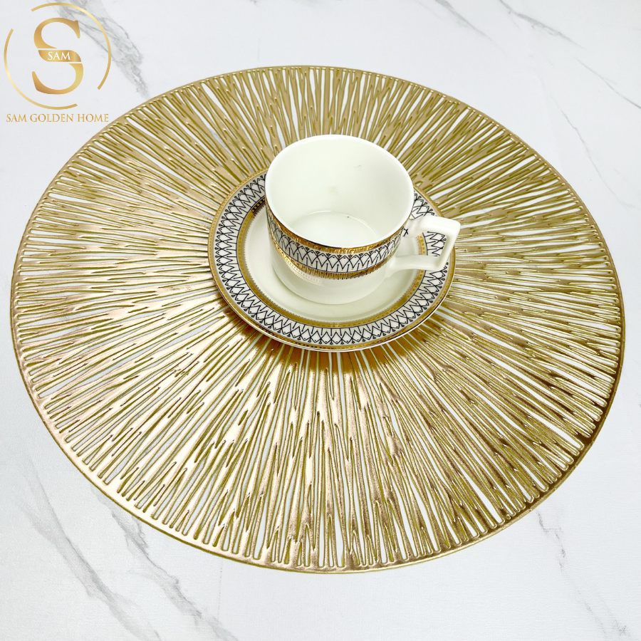 Tấm Lót Bàn Ăn Ruiz Placemat Hình Tròn Nhựa Pvc Cao Cấp Cách Nhiệt Màu Vàng Gold Sang Trọng