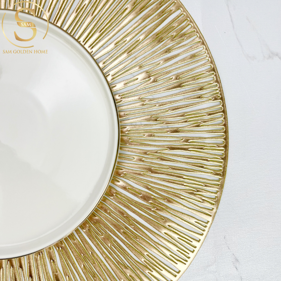 Tấm Lót Bàn Ăn Ruiz Placemat Hình Tròn Nhựa Pvc Cao Cấp Cách Nhiệt Màu Vàng Gold Sang Trọng