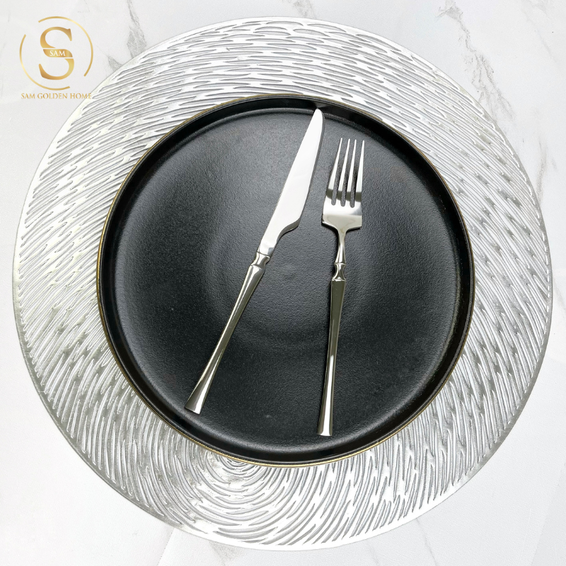 Đĩa Sứ Hasimi 25 Steak, Pasta Đen Viền Chỉ Vàng Châu Âu Phong Cách Tối Giản Minimalism